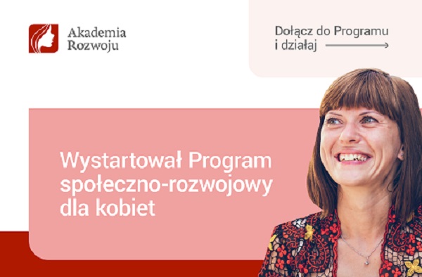 Plakat zachęcający do udziału w programie społeczno-rozwojowym dla kobiet.