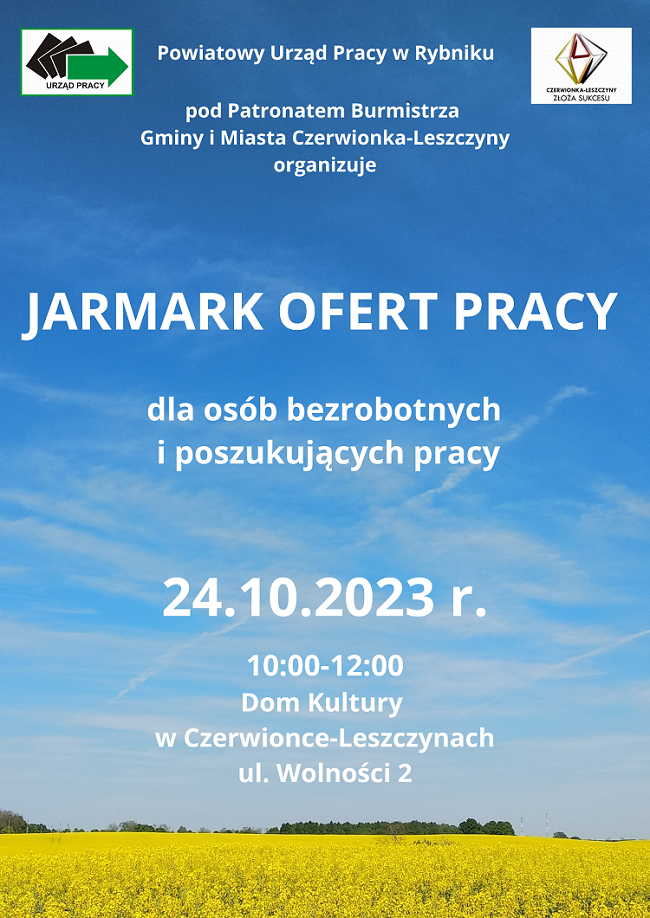 Plakat informacyjny - Jarmark Ofert Pracy w Czerwionce-Leszczynach