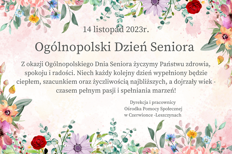 14 listopada 2023 r. - Ogólnopolski Dzień Seniora