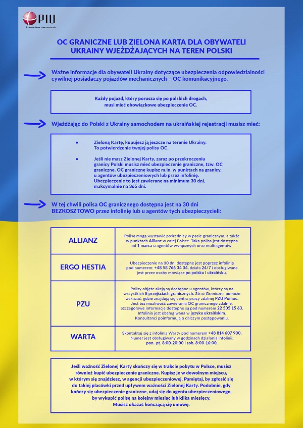 Informacje dla obywateli Ukrainy, którzy wjechali do Polski samochodami / Інформація для громадян України, які приїхали до Польщі автомобілем